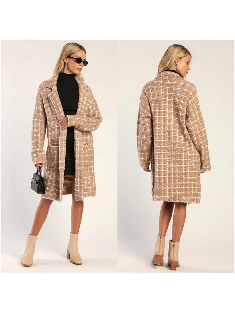 Lulus plaid knit long coat (Brand New)